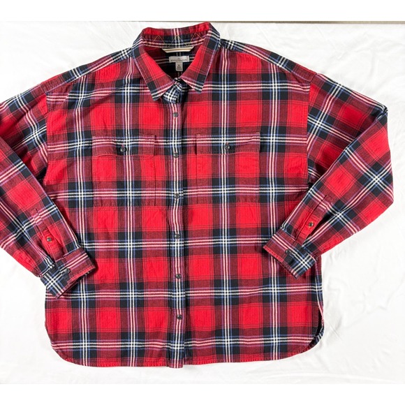 LL Bean Signature Camp Flannel Shirt Womens XL Plaid Heavyweight Lumberjack Cozy - Picture 3 of 8